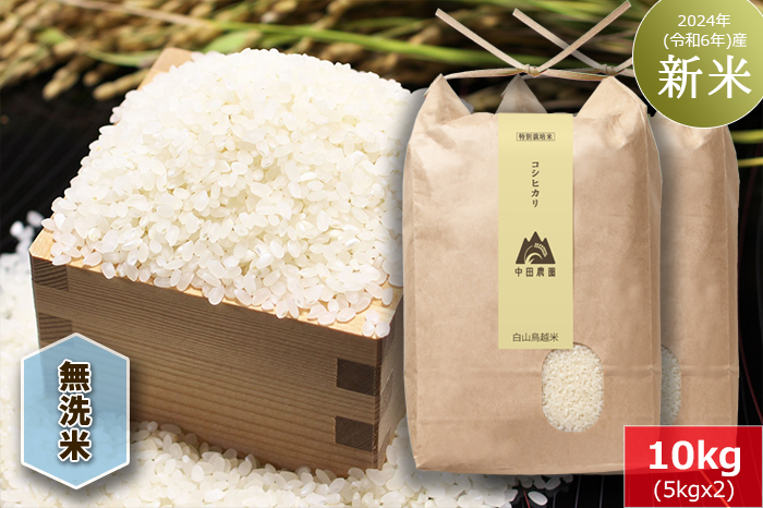 【無洗米】白山鳥越米『コシヒカリ』10kg　2024年（令和6年）産「新米」