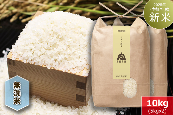 【無洗米】白山鳥越米『コシヒカリ』10kg　2025年（令和7年）産「新米」