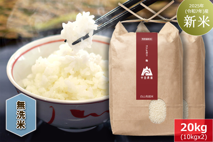【無洗米】白山鳥越米『コシヒカリ極（きわみ）』20kg　2025年（令和7年）産「新米」
